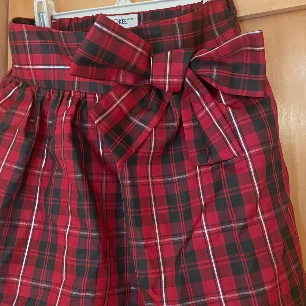 Cherokee Holiday Plaid Party Skirt Girls XL 14/16 Bow Waist, Lined, Adjustable